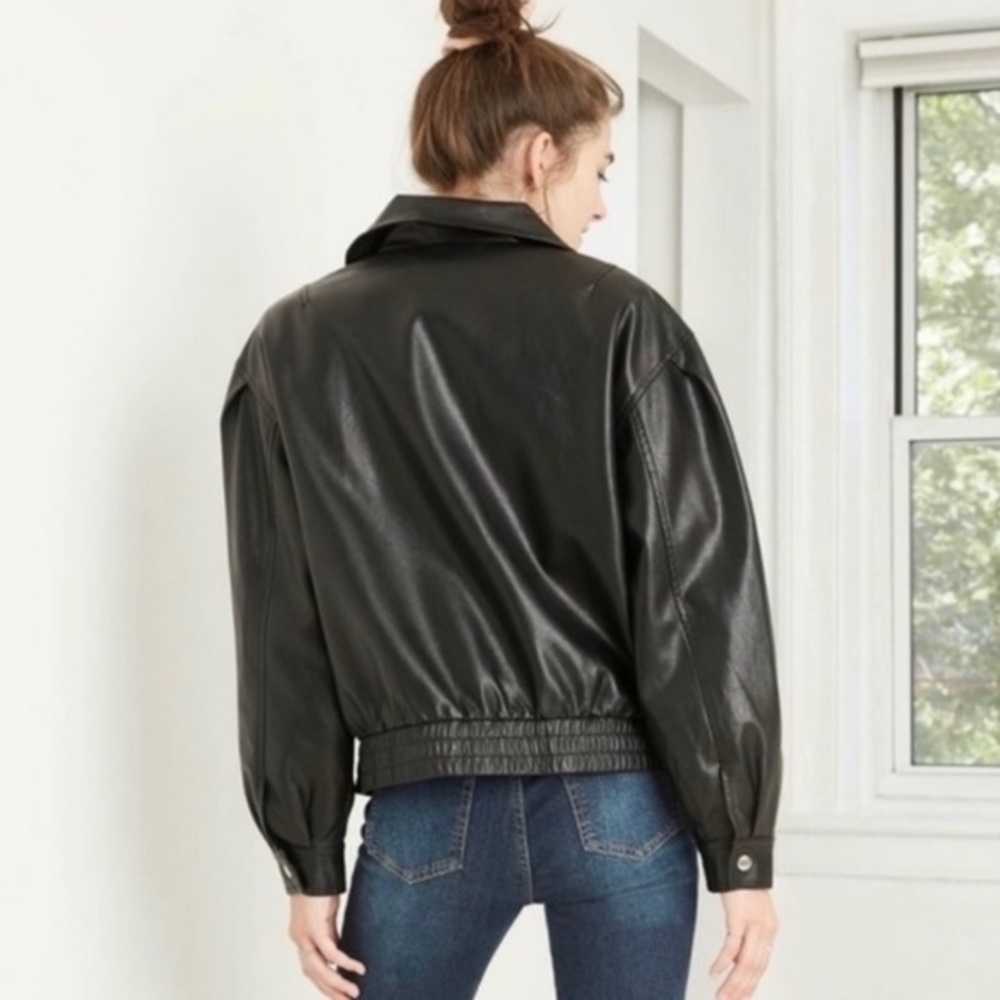 - Women's Faux Leather Bomber Jacket - Wild … - Picture 3 of 16